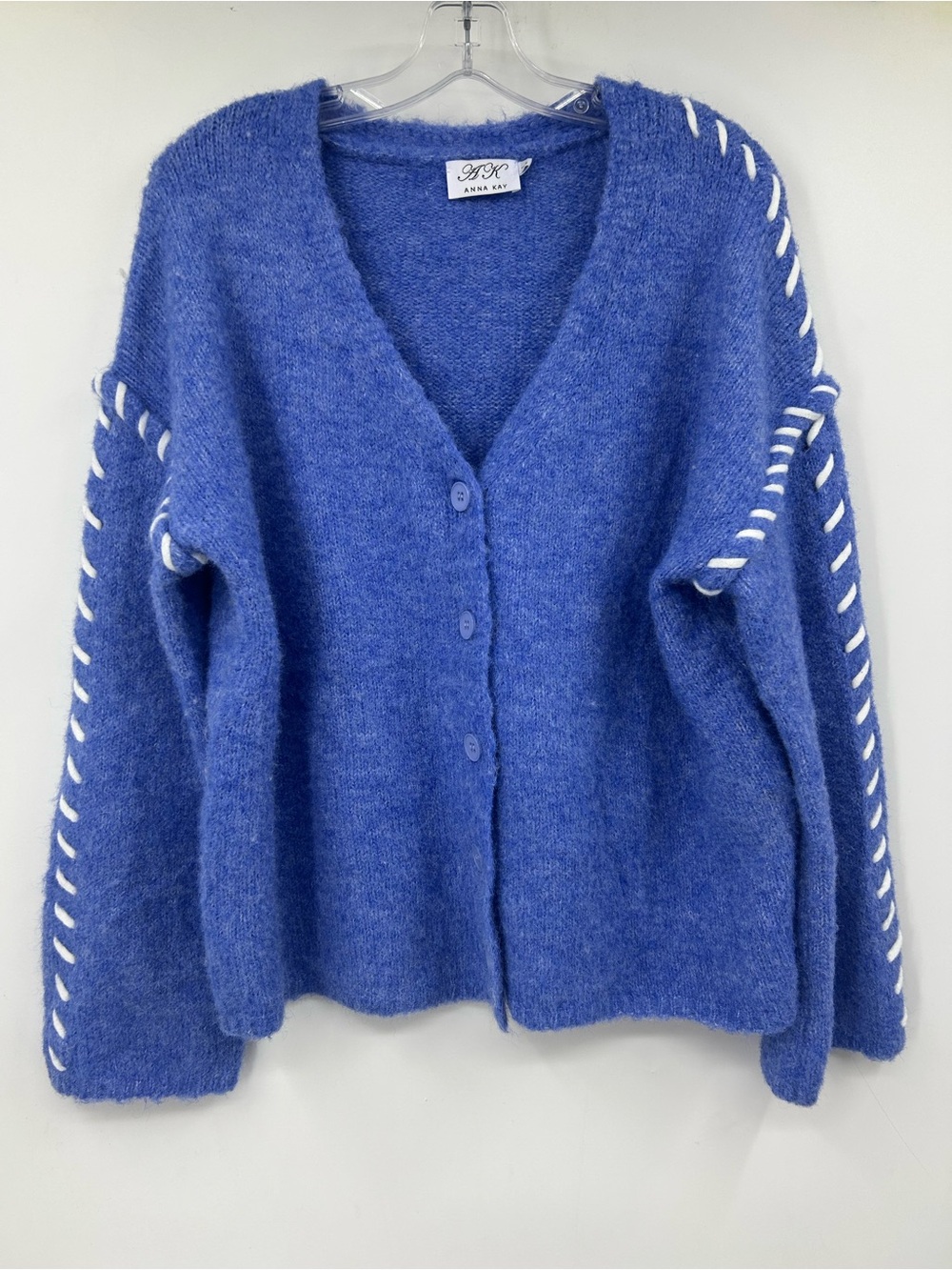 Anna Kay Blue Button-Front V-Neck Sweater Cardigan Size Large